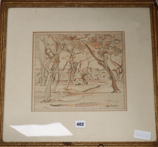 John Dodgson (1890-1969), ink and watercolour, working drawing, Study of woodland, signed, 26 x 29cm